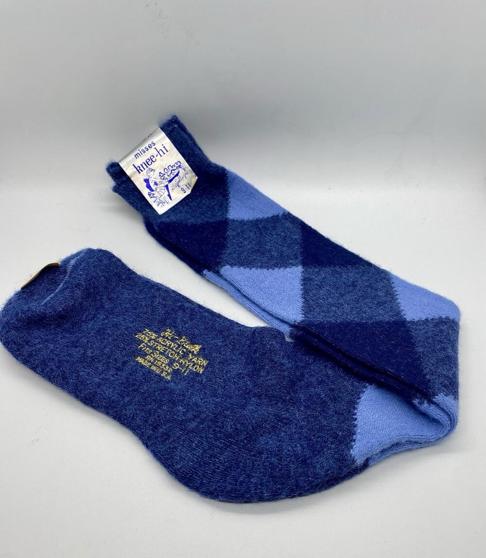 VTG Socks Misses Knee Hi 1960's 70's NOS 9-11 Colorful Hi Bulk Orlon Argyle